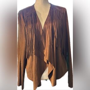 ✨like new✨ faux suede drape front fringed lightweight jacket